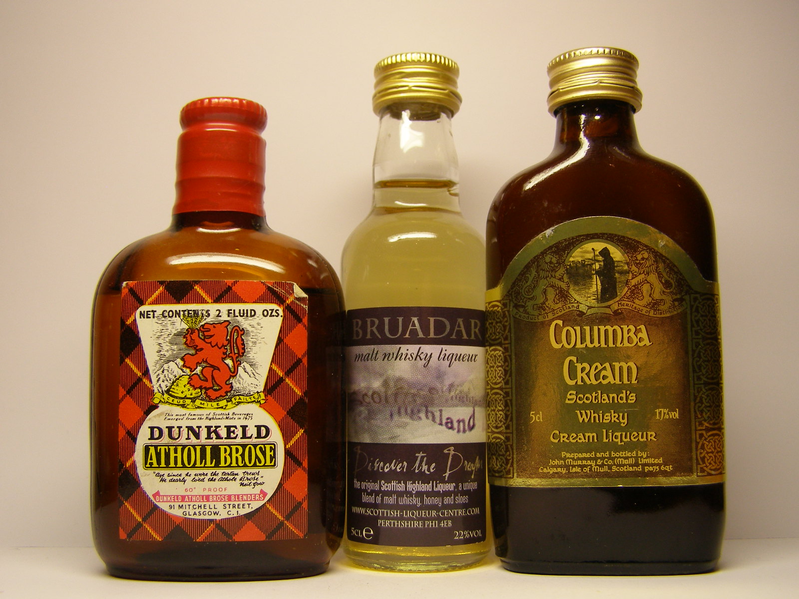 DUNKERLT ATHOLL BROSE , BRUADAR , COLUMBA CREAM 